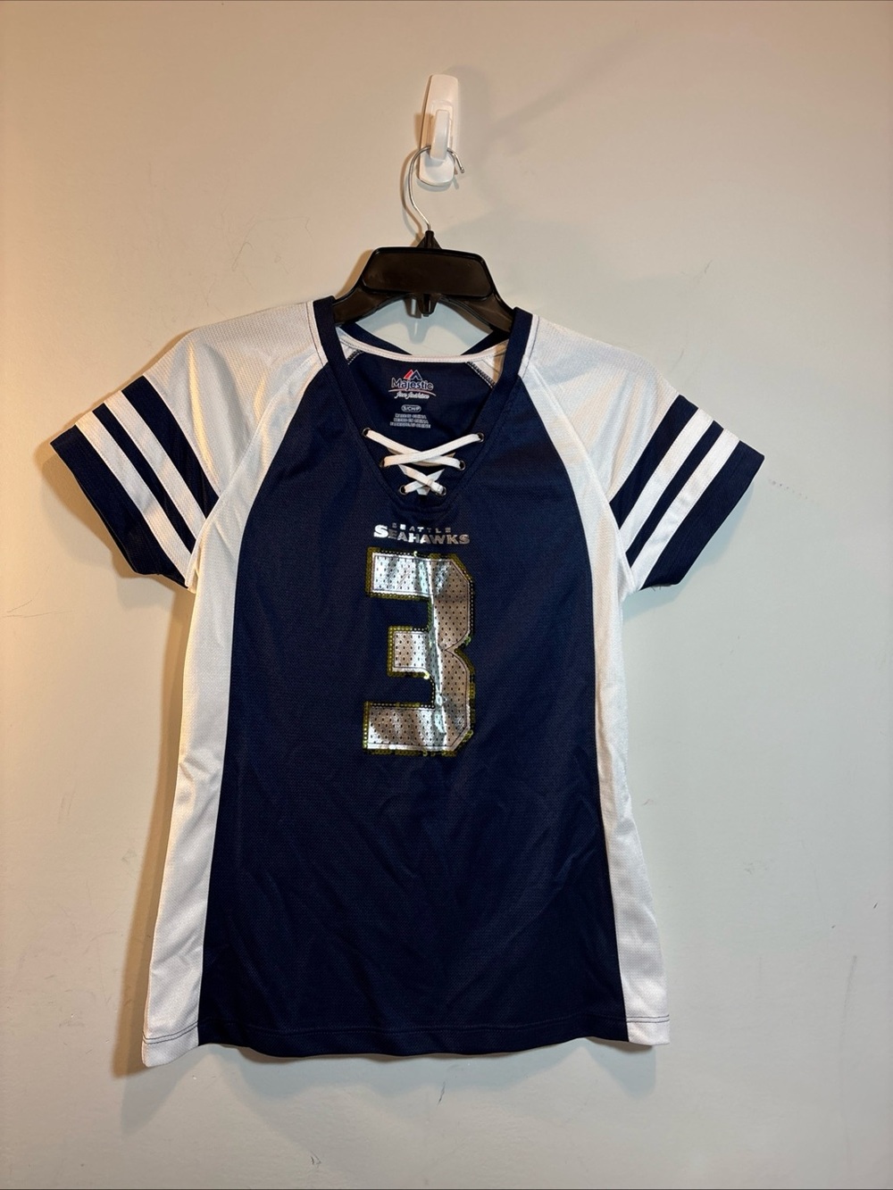 Majestic Navy and White Lace-Up Women's Football Jersey. 642